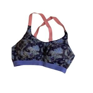 Victoria Sport Blue Starburst Print Sports Bra Pink Straps 34C High Impact Gym